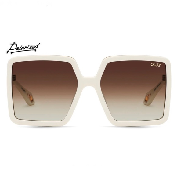 QUAY Almost Ready Polarized Sunglasses 
Ivory Frame Brown Gradient Lens Square - Picture 14 of 14